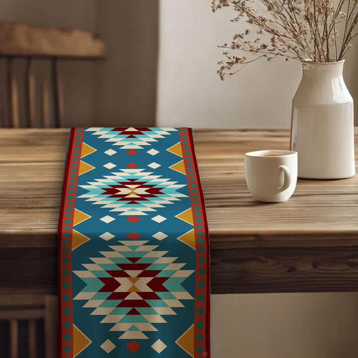Rug Design Table Runner|Authentic Rug Tabletop|Terracotta Southwestern Table Top|Aztec Print Home Decor|Farmhouse Style Geometric Tablecloth