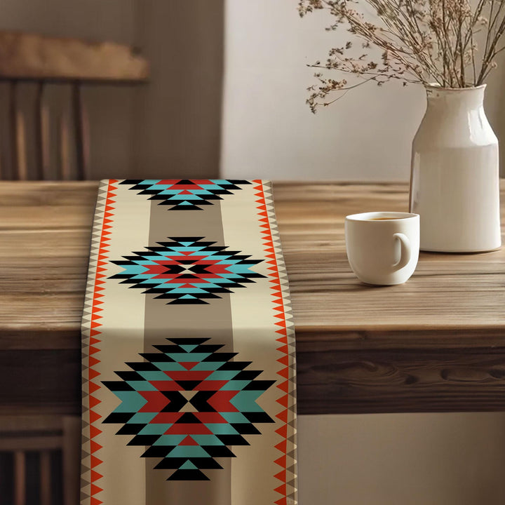 Rug Design Table Runner|Authentic Rug Tabletop|Terracotta Southwestern Table Top|Aztec Print Home Decor|Farmhouse Style Geometric Tablecloth