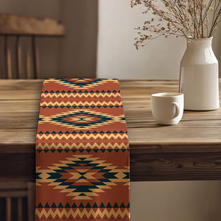 Rug Design Table Runner|Authentic Rug Tabletop|Terracotta Southwestern Table Top|Aztec Print Home Decor|Farmhouse Style Geometric Tablecloth