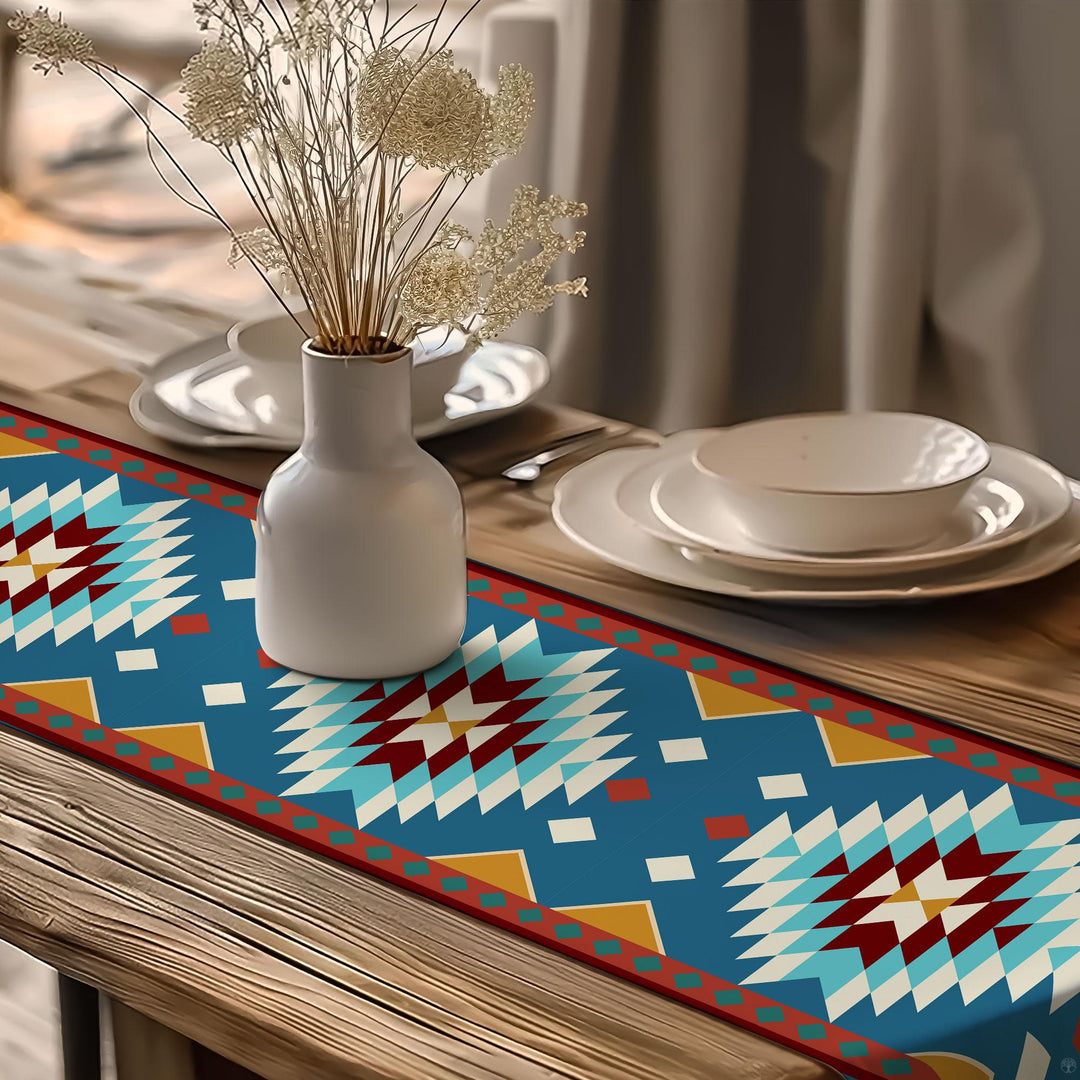 Rug Design Table Runner|Authentic Rug Tabletop|Terracotta Southwestern Table Top|Aztec Print Home Decor|Farmhouse Style Geometric Tablecloth
