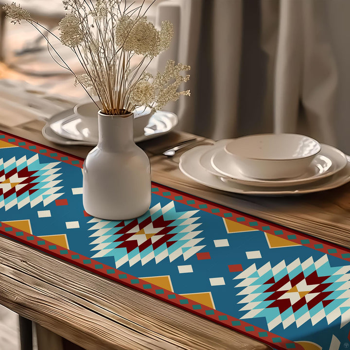 Rug Design Table Runner|Authentic Rug Tabletop|Terracotta Southwestern Table Top|Aztec Print Home Decor|Farmhouse Style Geometric Tablecloth