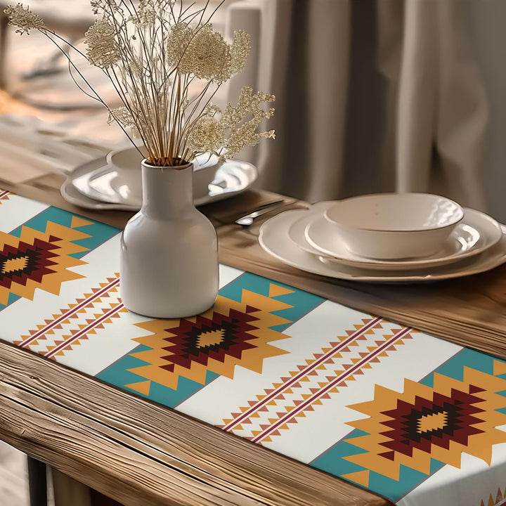Rug Design Table Runner|Authentic Rug Tabletop|Terracotta Southwestern Table Top|Aztec Print Home Decor|Farmhouse Style Geometric Tablecloth