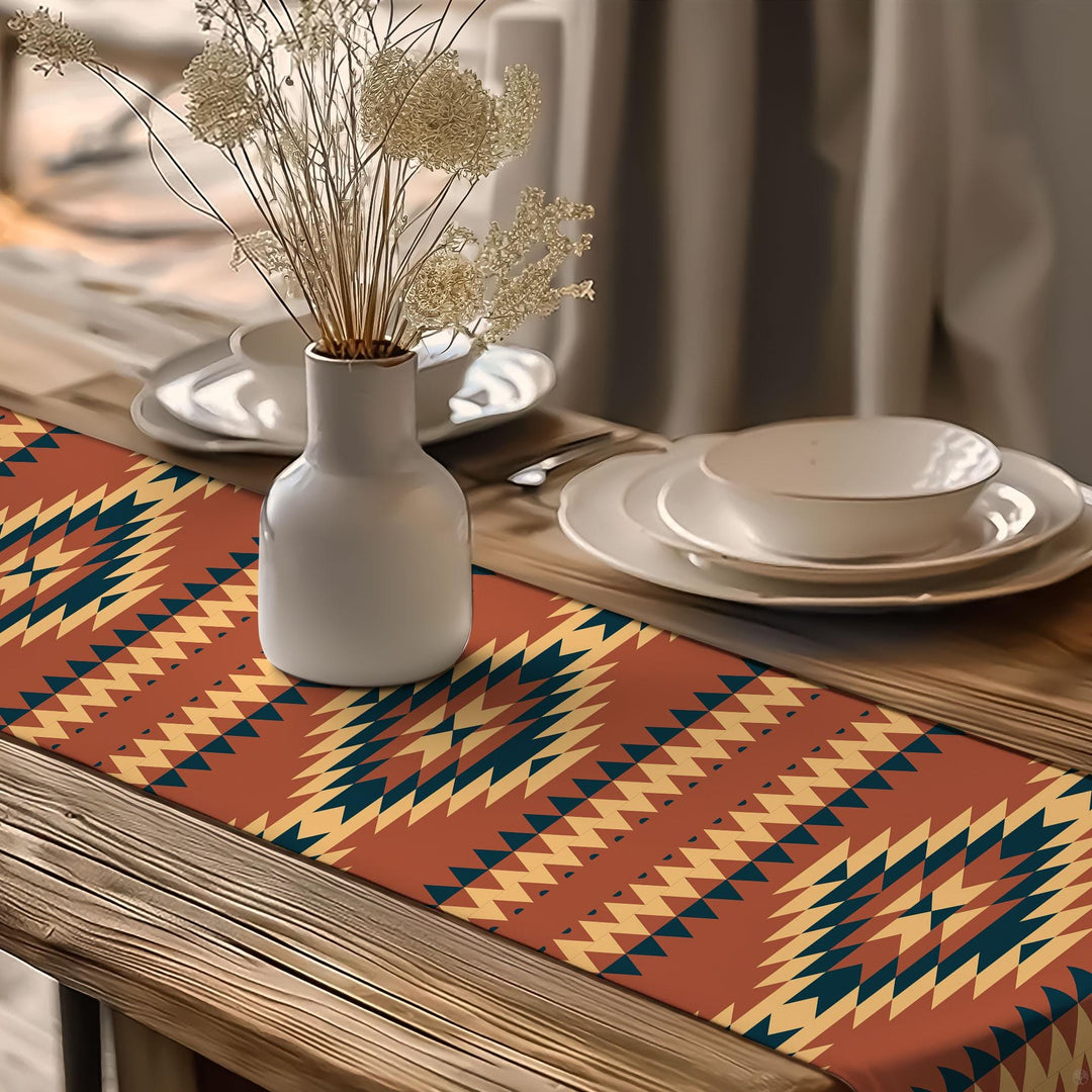 Rug Design Table Runner|Authentic Rug Tabletop|Terracotta Southwestern Table Top|Aztec Print Home Decor|Farmhouse Style Geometric Tablecloth