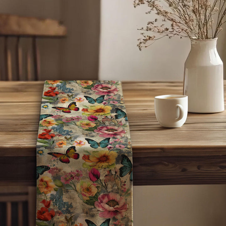 16x70 Floral Table Runner|Floral Tablecloth|Butterfly Print Runner|Modern Home Decor|Farmhouse Kitchen Table Runner|Decorative Runner