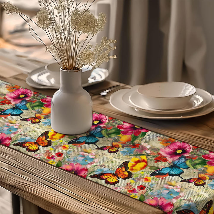 16x70 Floral Table Runner|Floral Tablecloth|Butterfly Print Runner|Modern Home Decor|Farmhouse Kitchen Table Runner|Decorative Runner