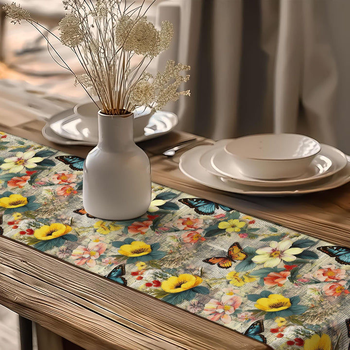 16x70 Floral Table Runner|Floral Tablecloth|Butterfly Print Runner|Modern Home Decor|Farmhouse Kitchen Table Runner|Decorative Runner