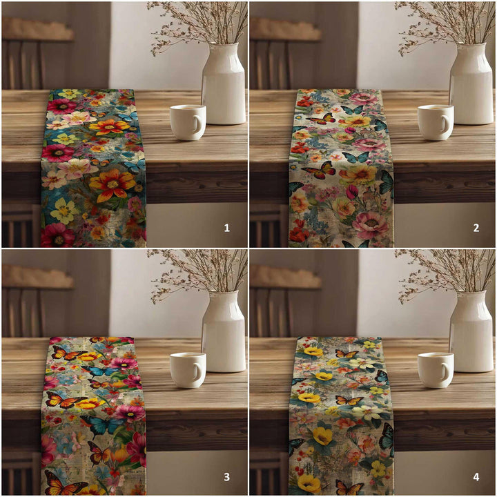 16x70 Floral Table Runner|Floral Tablecloth|Butterfly Print Runner|Modern Home Decor|Farmhouse Kitchen Table Runner|Decorative Runner