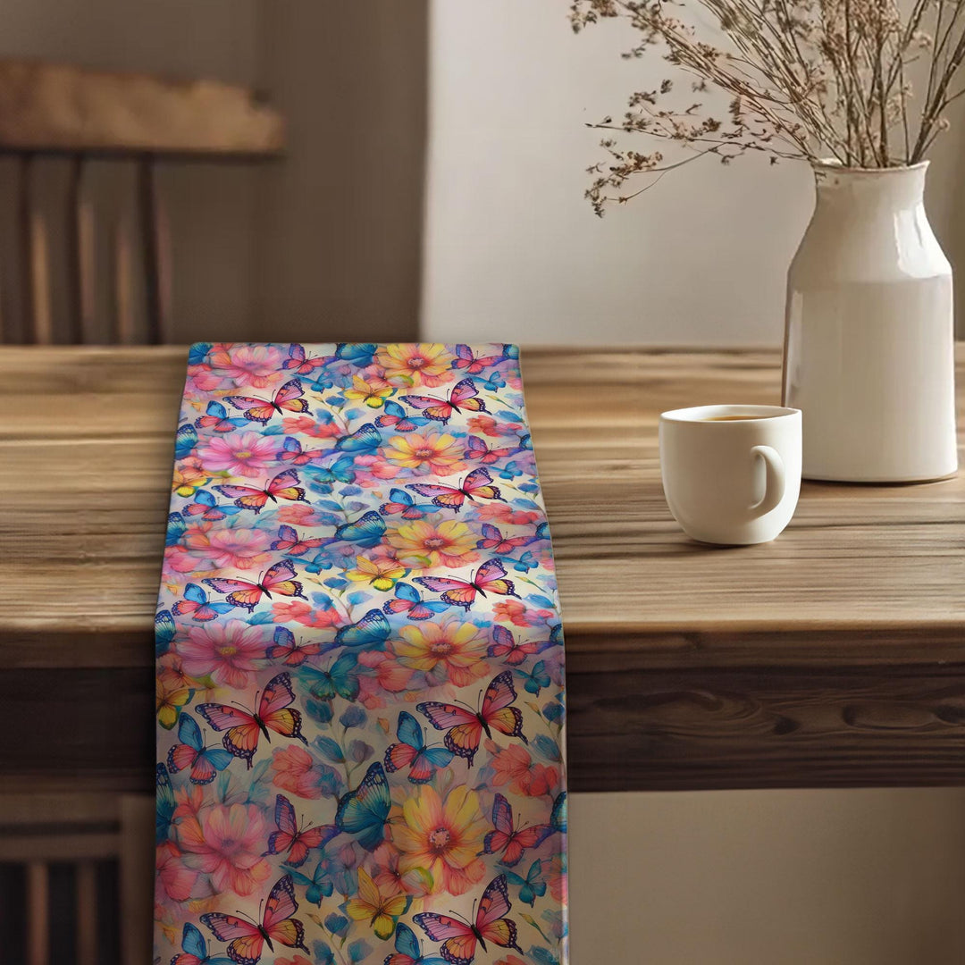 16x70 Floral Table Runner|Butterfly Print Runner|Floral Tablecloth|Modern Home Decor|Farmhouse Kitchen Table Runner|Decorative Runner