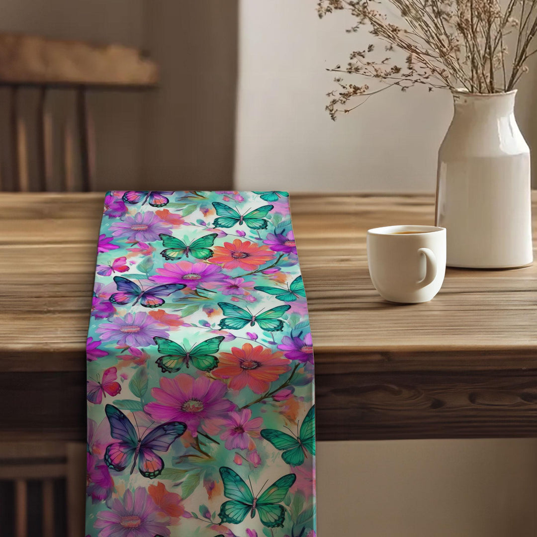 16x70 Floral Table Runner|Butterfly Print Runner|Floral Tablecloth|Modern Home Decor|Farmhouse Kitchen Table Runner|Decorative Runner