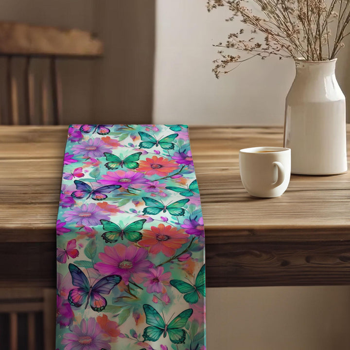 16x70 Floral Table Runner|Butterfly Print Runner|Floral Tablecloth|Modern Home Decor|Farmhouse Kitchen Table Runner|Decorative Runner