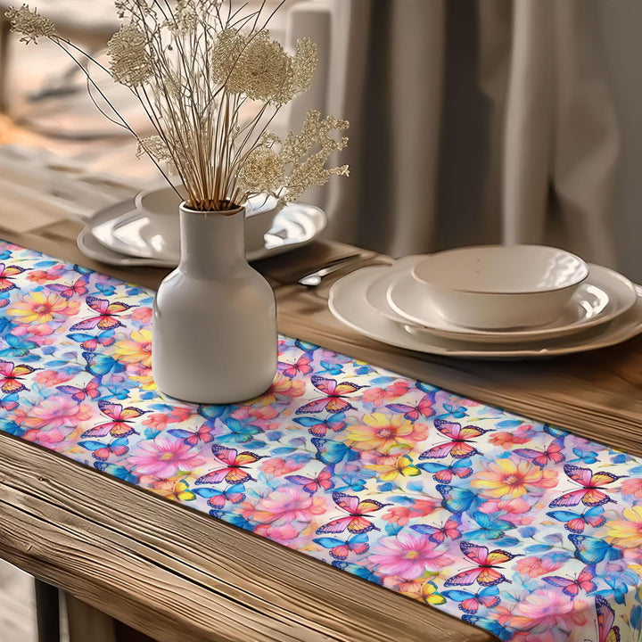 16x70 Floral Table Runner|Butterfly Print Runner|Floral Tablecloth|Modern Home Decor|Farmhouse Kitchen Table Runner|Decorative Runner