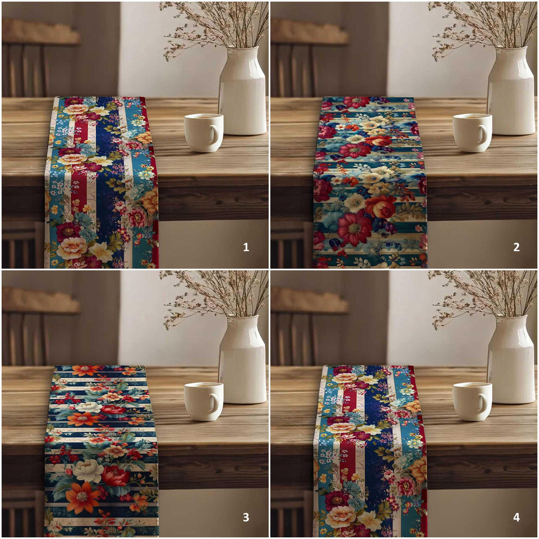 17x70 Floral Table Runner|Floral Tablecloth|Striped Table Runner|Modern Home Decor|Farmhouse Kitchen Table Runner|Decorative Runner