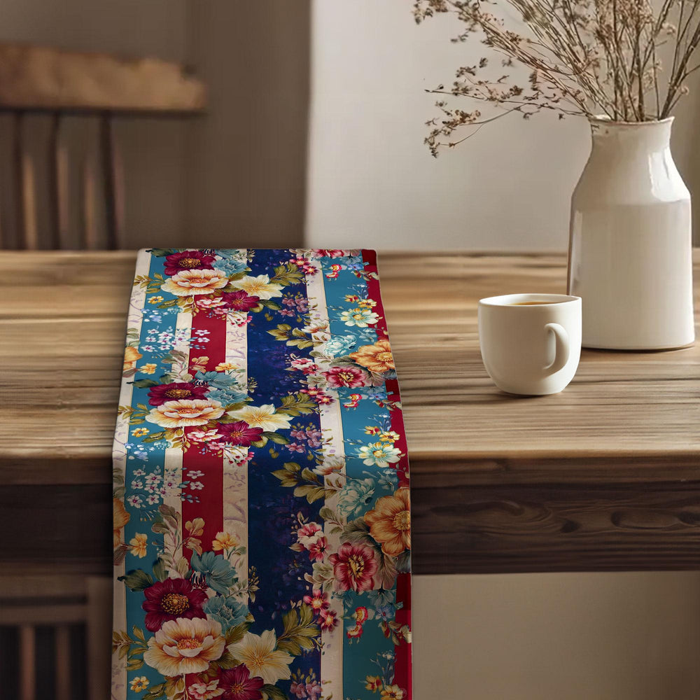 17x70 Floral Table Runner|Floral Tablecloth|Striped Table Runner|Modern Home Decor|Farmhouse Kitchen Table Runner|Decorative Runner