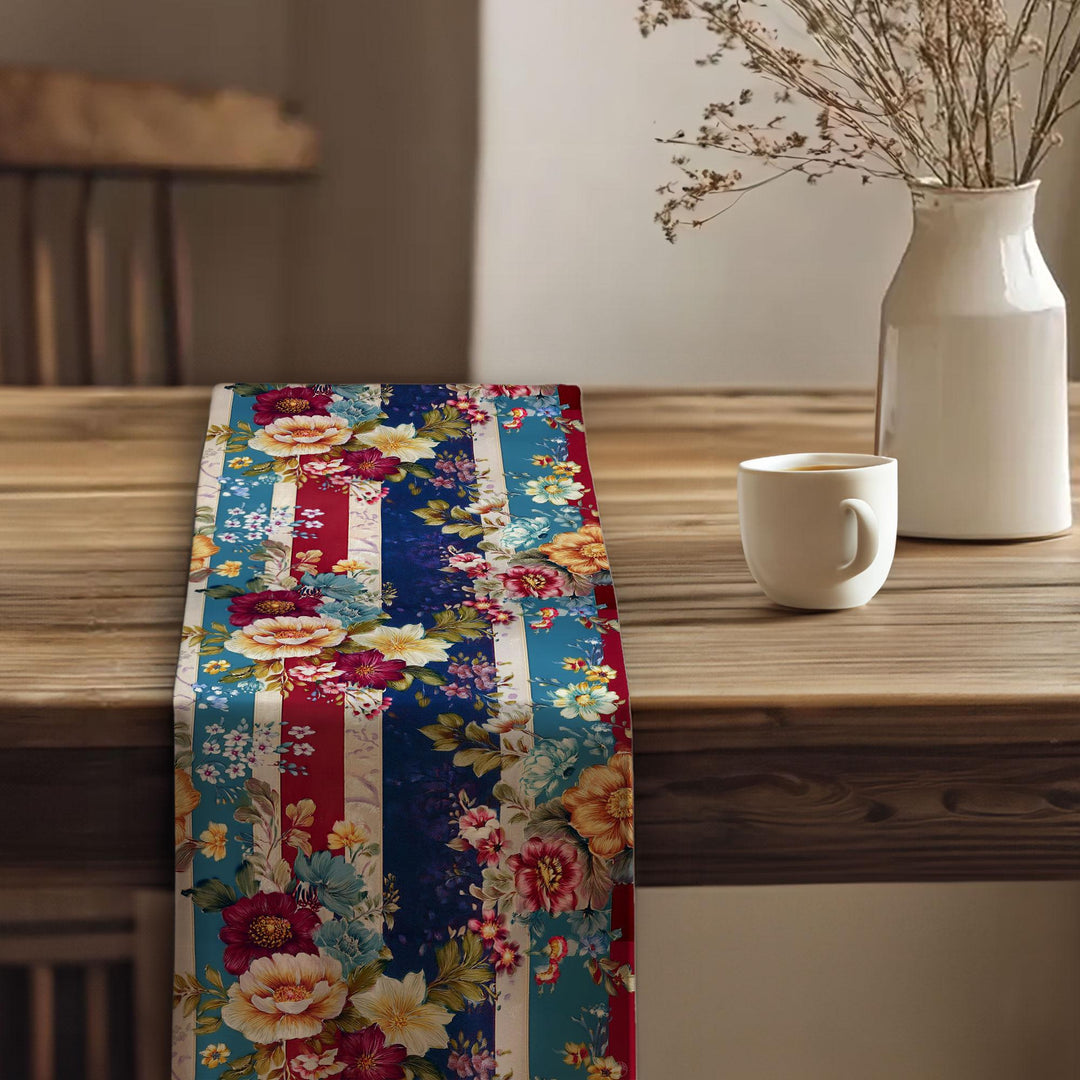 17x70 Floral Table Runner|Floral Tablecloth|Striped Table Runner|Modern Home Decor|Farmhouse Kitchen Table Runner|Decorative Runner