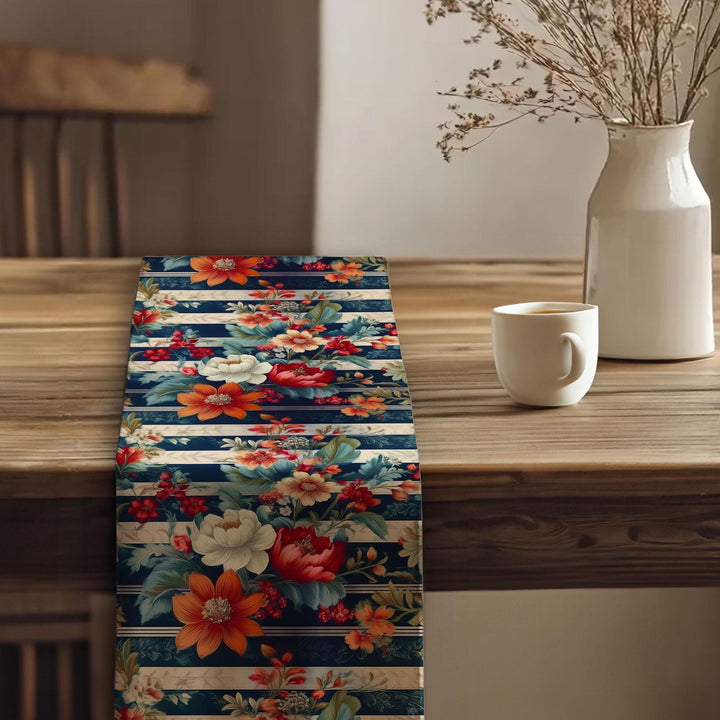 17x70 Floral Table Runner|Floral Tablecloth|Striped Table Runner|Modern Home Decor|Farmhouse Kitchen Table Runner|Decorative Runner