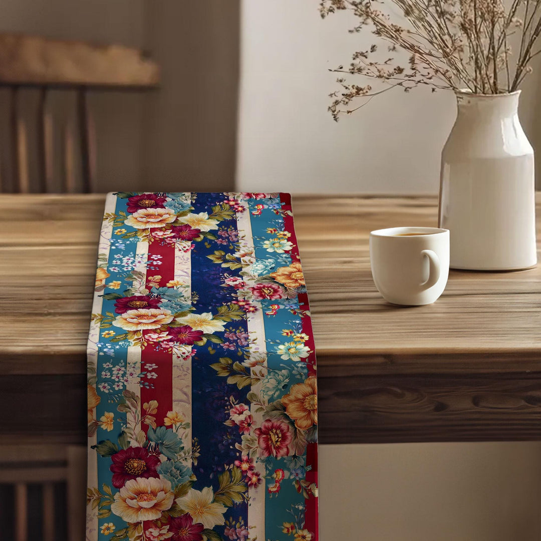17x70 Floral Table Runner|Floral Tablecloth|Striped Table Runner|Modern Home Decor|Farmhouse Kitchen Table Runner|Decorative Runner