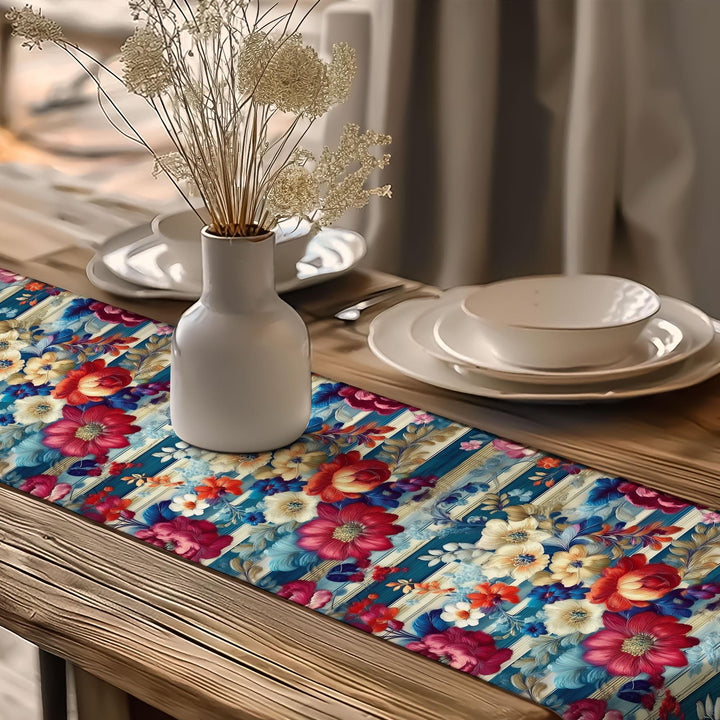 17x70 Floral Table Runner|Floral Tablecloth|Striped Table Runner|Modern Home Decor|Farmhouse Kitchen Table Runner|Decorative Runner