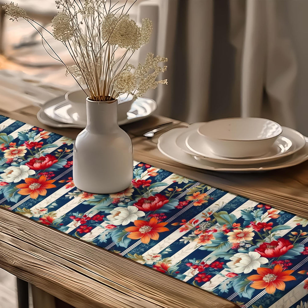 17x70 Floral Table Runner|Floral Tablecloth|Striped Table Runner|Modern Home Decor|Farmhouse Kitchen Table Runner|Decorative Runner