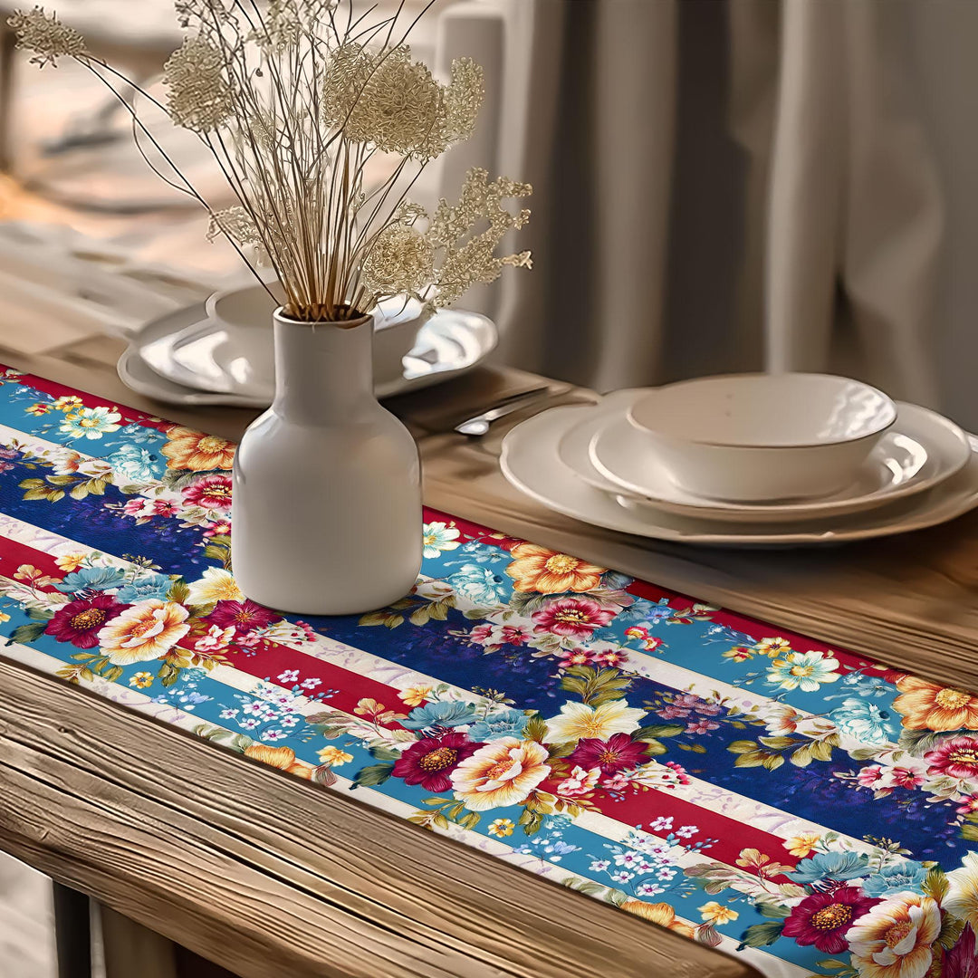 17x70 Floral Table Runner|Floral Tablecloth|Striped Table Runner|Modern Home Decor|Farmhouse Kitchen Table Runner|Decorative Runner