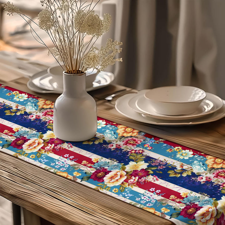 17x70 Floral Table Runner|Floral Tablecloth|Striped Table Runner|Modern Home Decor|Farmhouse Kitchen Table Runner|Decorative Runner
