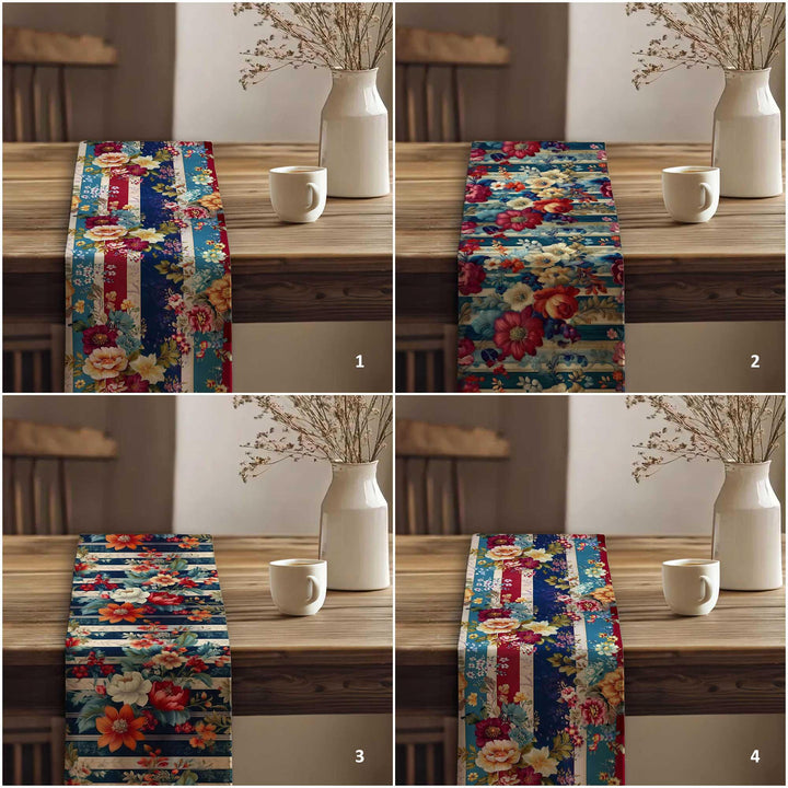17x70 Floral Table Runner|Floral Tablecloth|Striped Table Runner|Modern Home Decor|Farmhouse Kitchen Table Runner|Decorative Runner