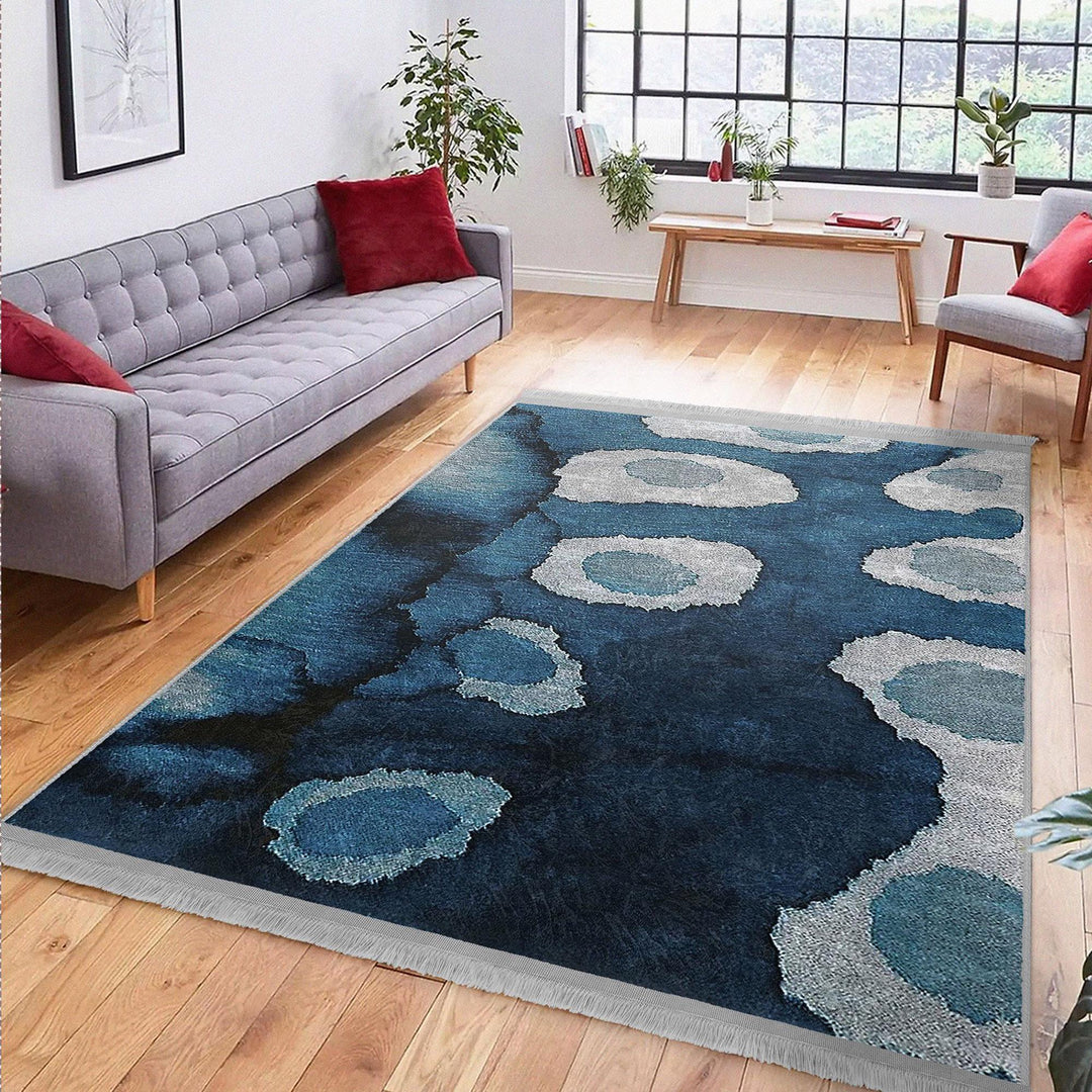 Blue Gray Carpet|Abstract Carpet|Farmhouse Style Gift|Decorative Rug|Anti-slip Carpet|Living Room Carpet|Housewarming Rug|Floor Covering