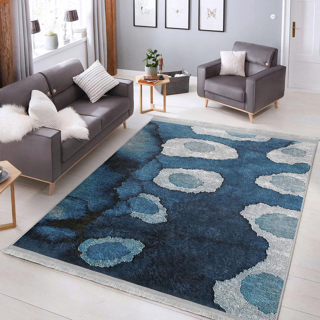 Blue Gray Carpet|Abstract Carpet|Farmhouse Style Gift|Decorative Rug|Anti-slip Carpet|Living Room Carpet|Housewarming Rug|Floor Covering