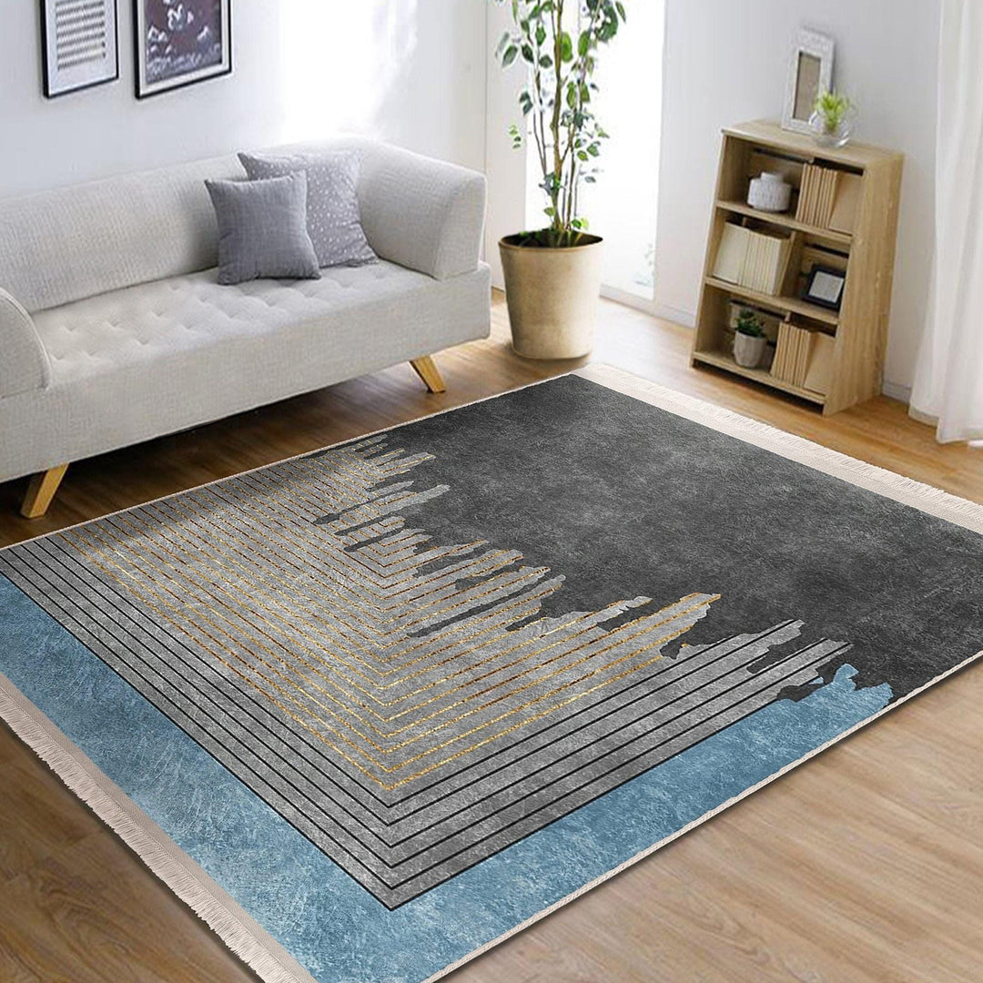 Gray Blue Rug|Abstract Carpet|Multi-purpose Carpet|Rustic Non-slip Mat|Decorative Rug|Abstract Floor Rug|Unique Design Rug|Non-slip Rug