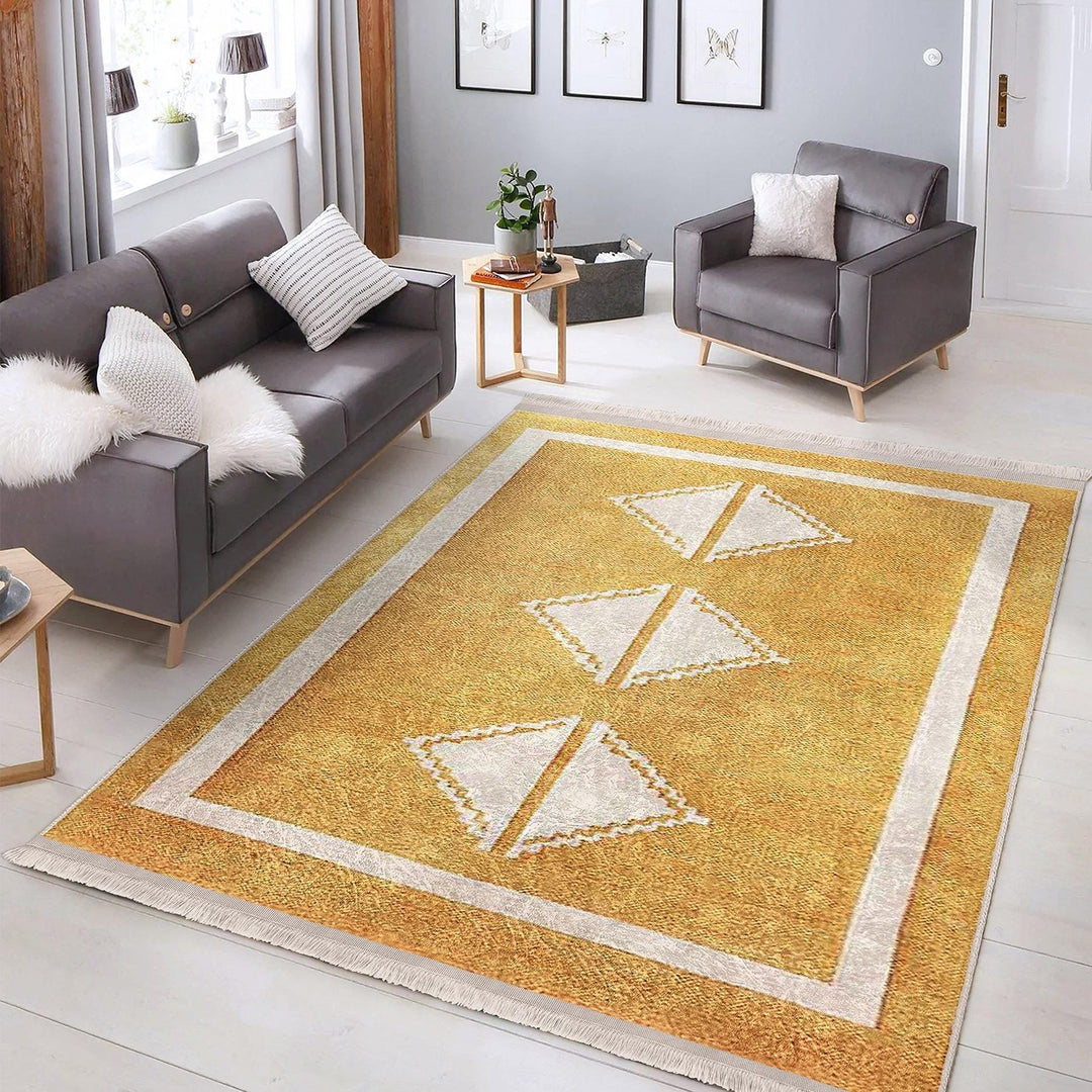 Golden Yellow Diamond Rug|Modern Abstract Floor Mat|Boho Minimalist Carpet|Machine-Washable Non-Slip Living Room Rug|Cozy Floor Covering