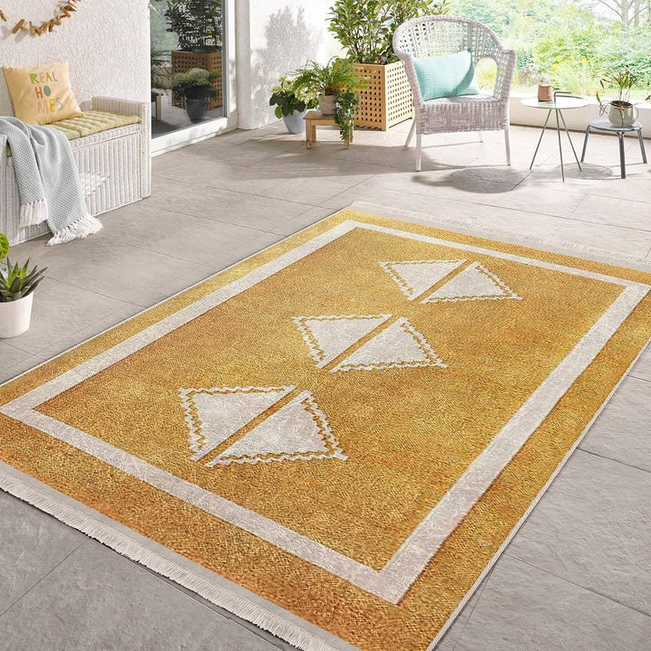 Golden Yellow Diamond Rug|Modern Abstract Floor Mat|Boho Minimalist Carpet|Machine-Washable Non-Slip Living Room Rug|Cozy Floor Covering