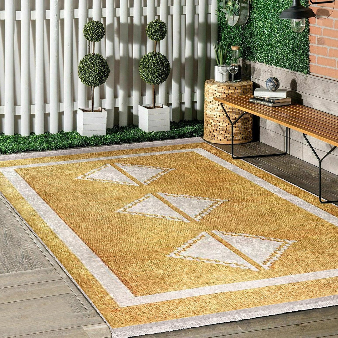 Golden Yellow Diamond Rug|Modern Abstract Floor Mat|Boho Minimalist Carpet|Machine-Washable Non-Slip Living Room Rug|Cozy Floor Covering