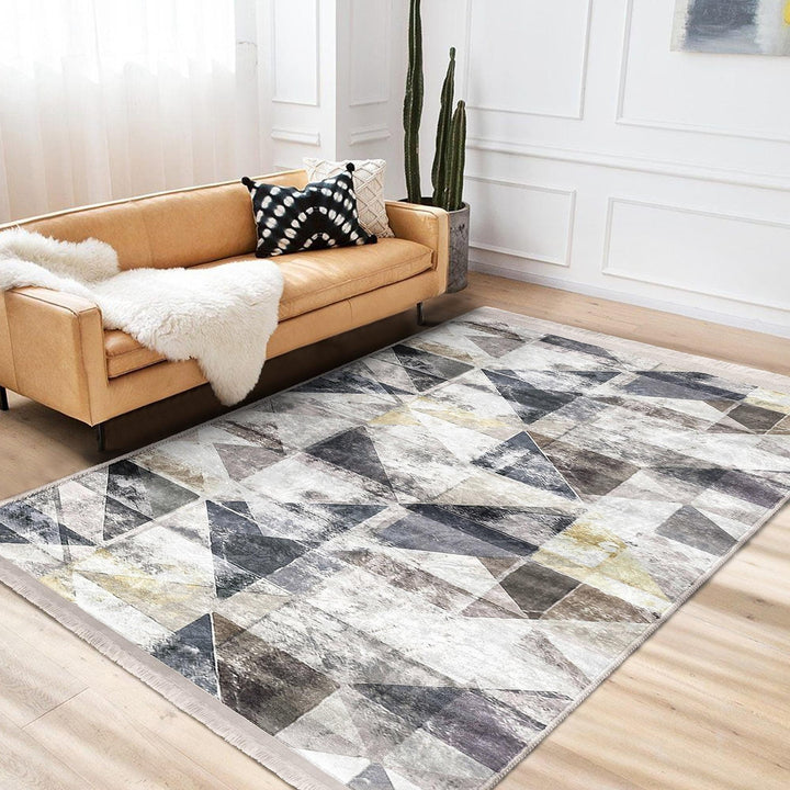 Gray Geometric Area Rug|Modern Neutral Carpet|Boho Cozy Living Room Decor|Machine-Washable Non-Slip Rug|Scandi Style Home Update
