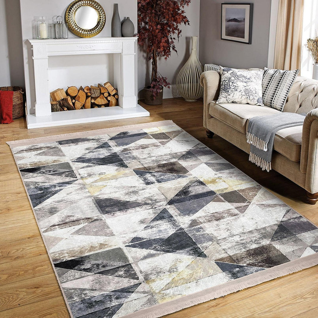 Gray Geometric Area Rug|Modern Neutral Carpet|Boho Cozy Living Room Decor|Machine-Washable Non-Slip Rug|Scandi Style Home Update