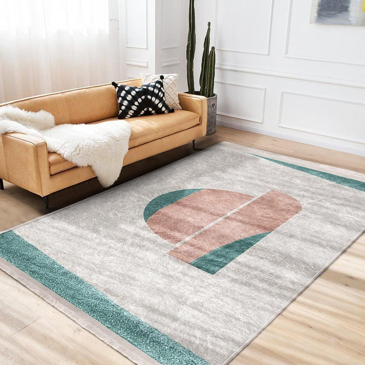 Teal Pink Abstract Rug|Modern Geometric Carpet|Boho Accent Rug|Machine-Washable Carpet|Non-Slip Rug|Colorful Living Room Carpet