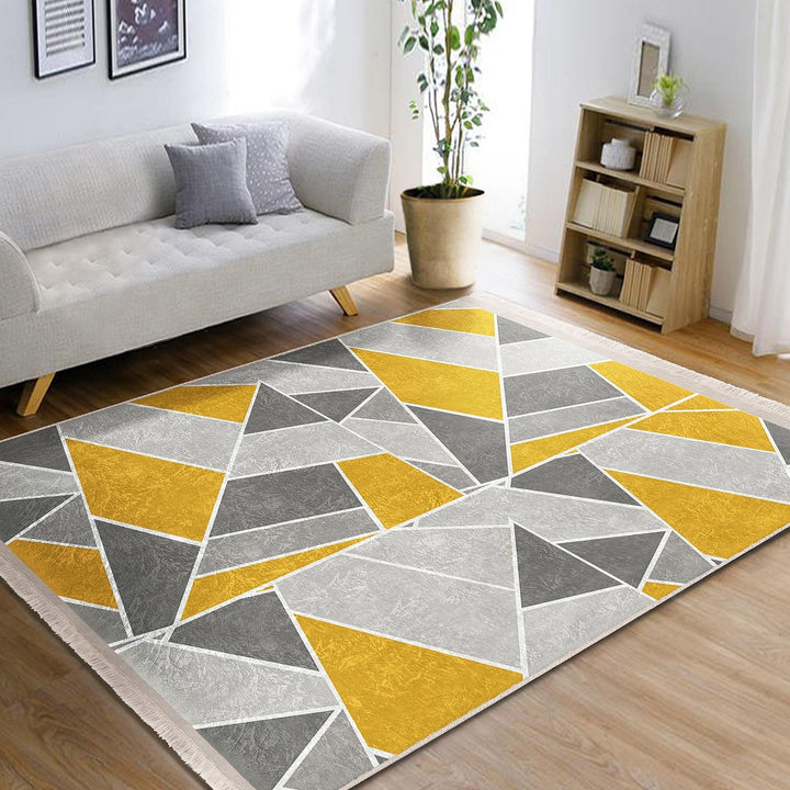 Triangle Motif Abstract Rug|Modern Geometric Carpet|Boho Patterned Rug|Machine-Washable Carpet|Non-Slip Rug|Contemporary Living Room Carpet