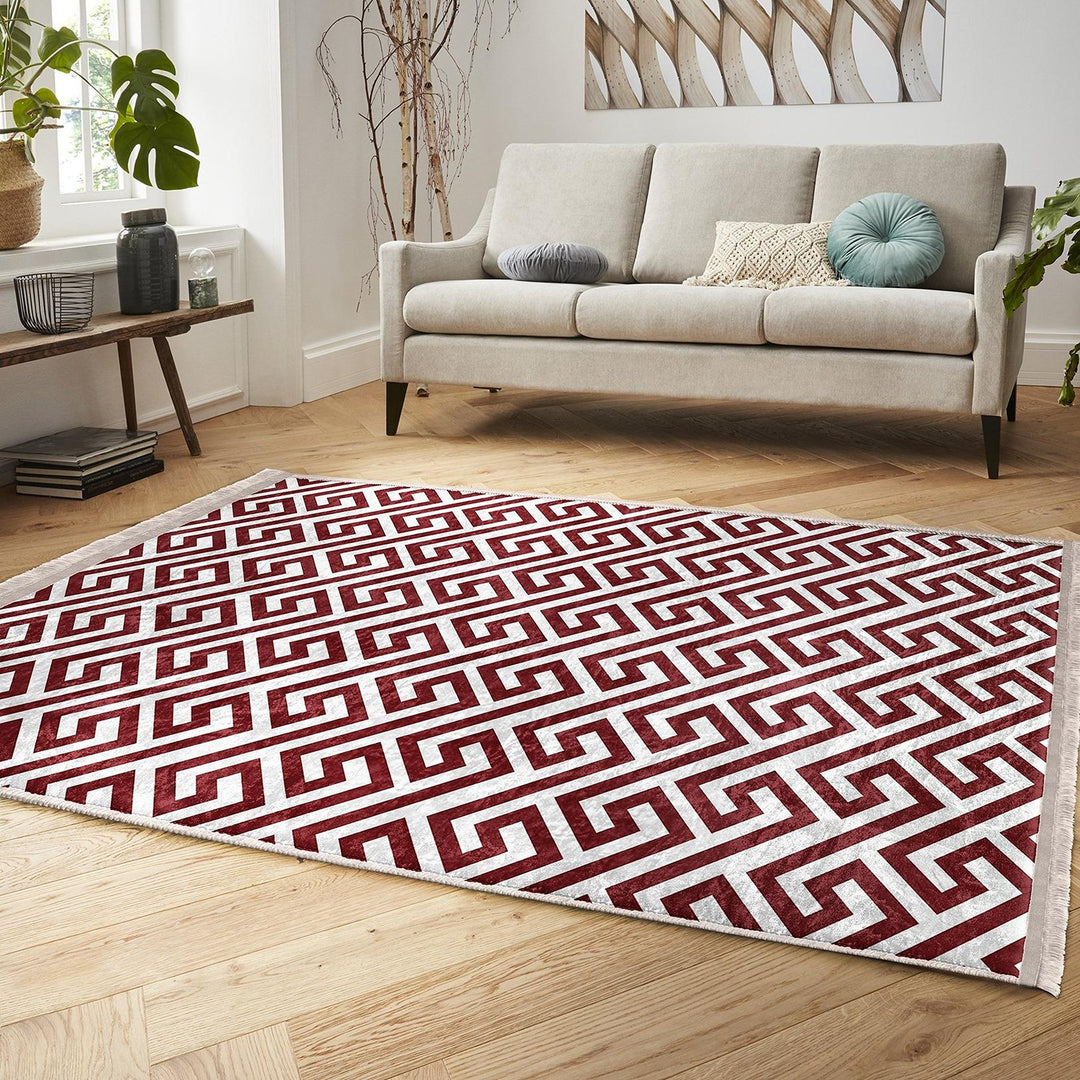 Greek Key Abstract Rug|Classic Meander Pattern Carpet|Boho Heritage-Inspired Rug|Machine-Washable Carpet|Non-Slip Rug|Timeless Style Carpet