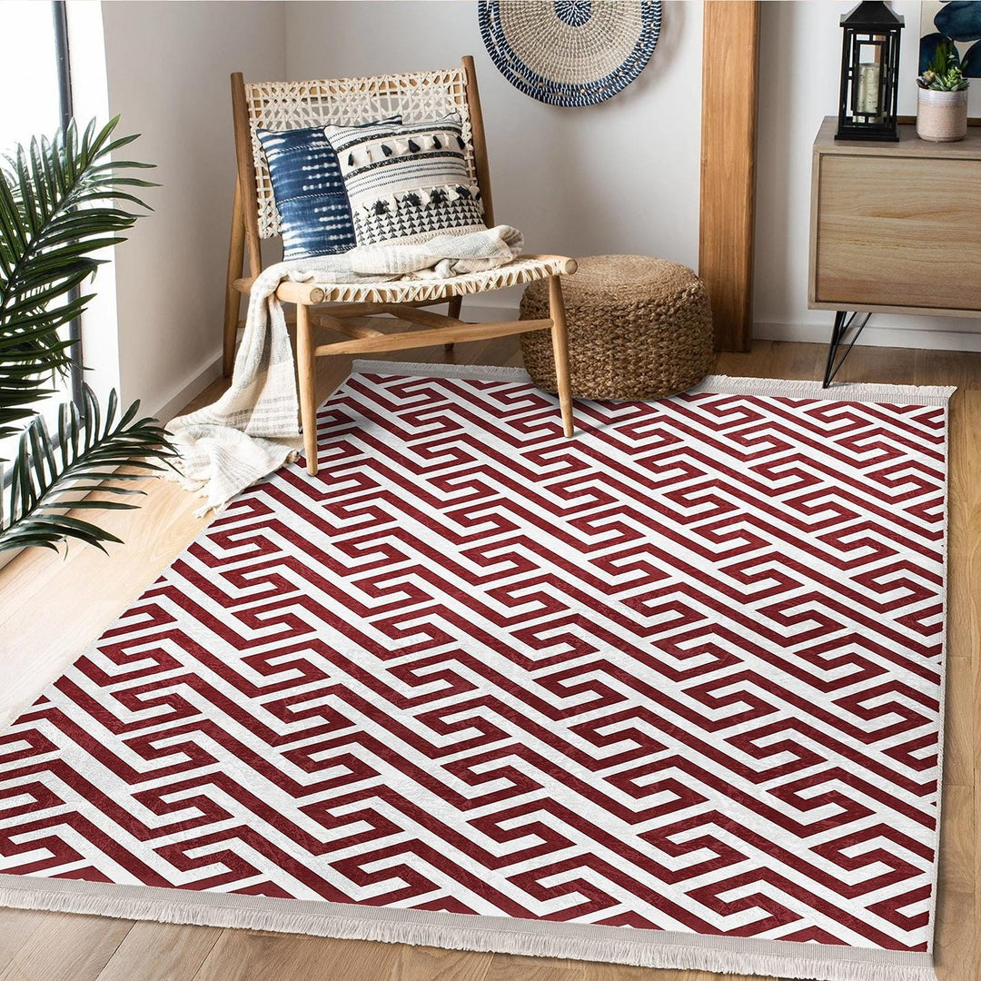 Greek Key Abstract Rug|Classic Meander Pattern Carpet|Boho Heritage-Inspired Rug|Machine-Washable Carpet|Non-Slip Rug|Timeless Style Carpet