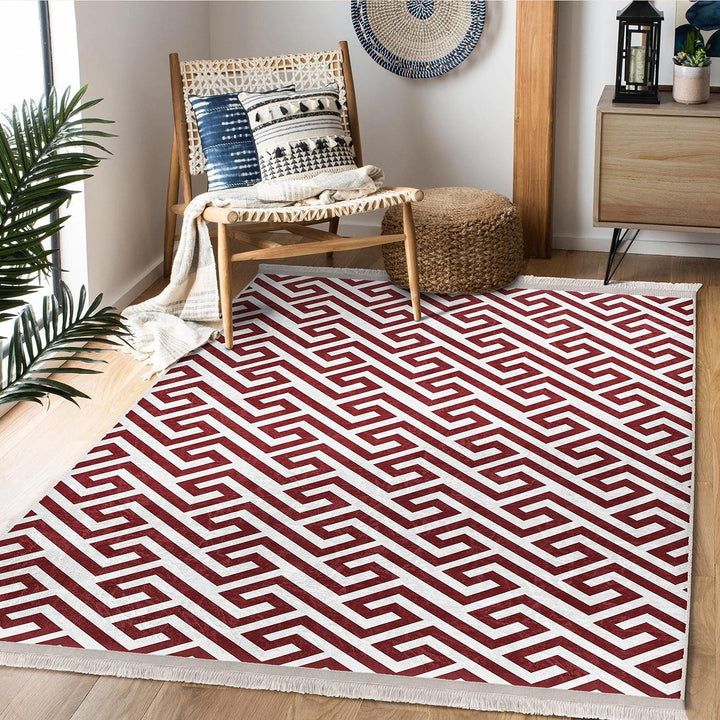 Greek Key Abstract Rug|Classic Meander Pattern Carpet|Boho Heritage-Inspired Rug|Machine-Washable Carpet|Non-Slip Rug|Timeless Style Carpet