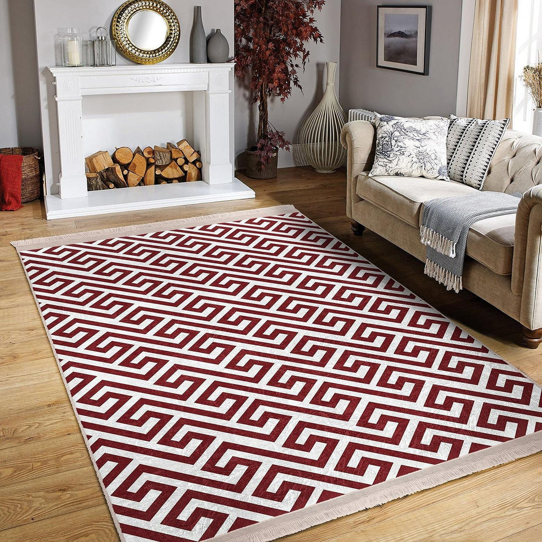Greek Key Abstract Rug|Classic Meander Pattern Carpet|Boho Heritage-Inspired Rug|Machine-Washable Carpet|Non-Slip Rug|Timeless Style Carpet