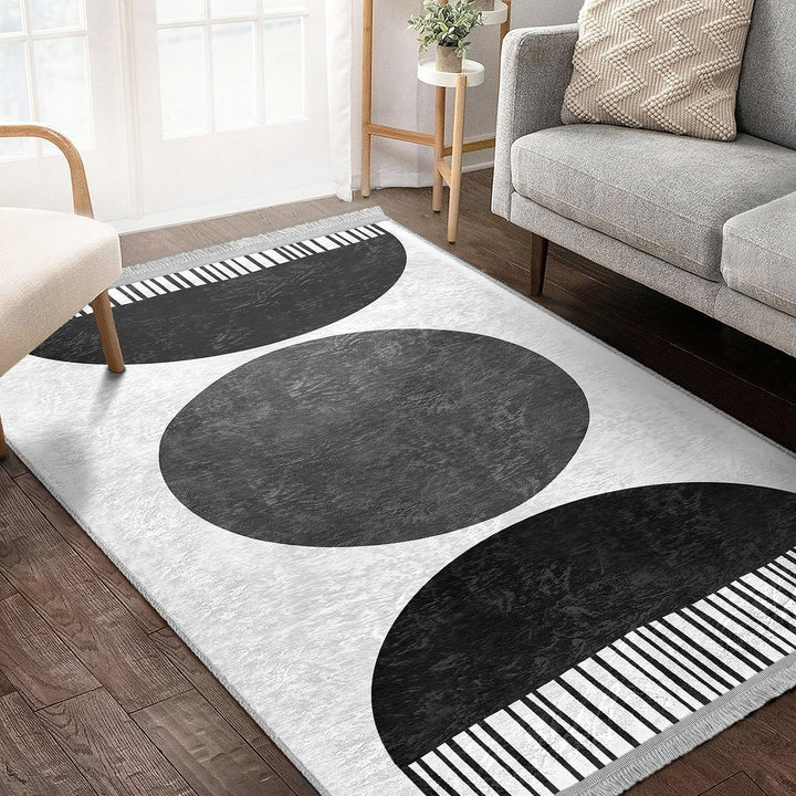 Circle Motif Abstract Rug|Modern Graphic Carpet|Boho Geometric Rug|Machine-Washable Carpet|Non-Slip Rug|Art-Inspired Living Room Carpet