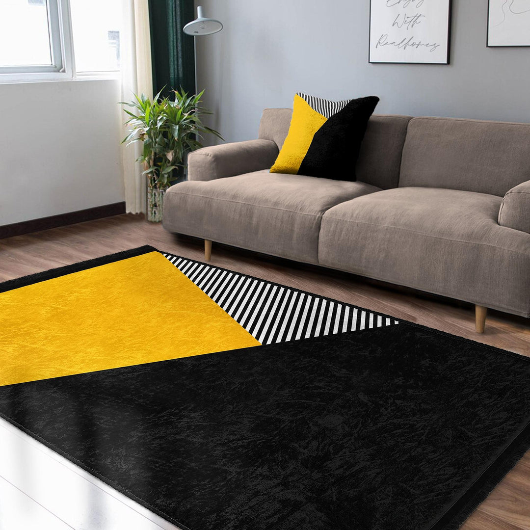 Geometric Motif Rug|Modern Boho Carpet|Bold Abstract Floor Mat|Washable & Non-Slip Minimalist Living Room Decor|Cozy Floor Cover