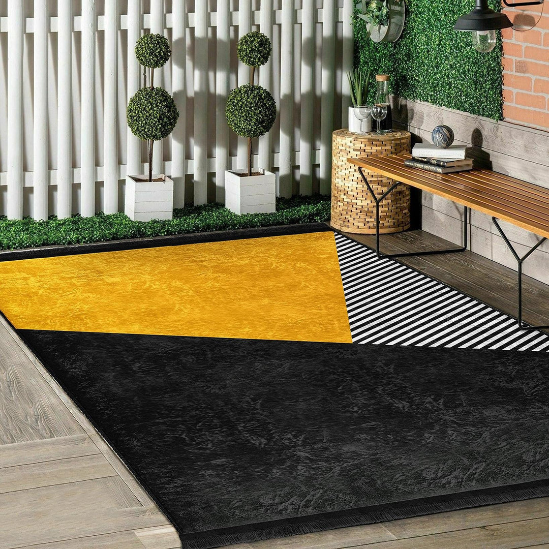 Geometric Motif Rug|Modern Boho Carpet|Bold Abstract Floor Mat|Washable & Non-Slip Minimalist Living Room Decor|Cozy Floor Cover