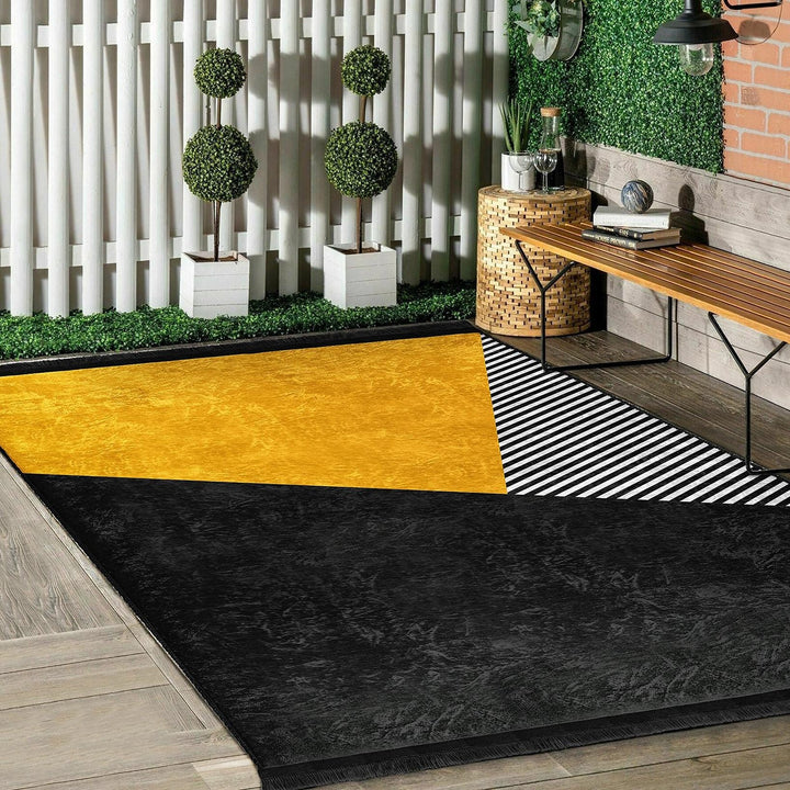 Geometric Motif Rug|Modern Boho Carpet|Bold Abstract Floor Mat|Washable & Non-Slip Minimalist Living Room Decor|Cozy Floor Cover