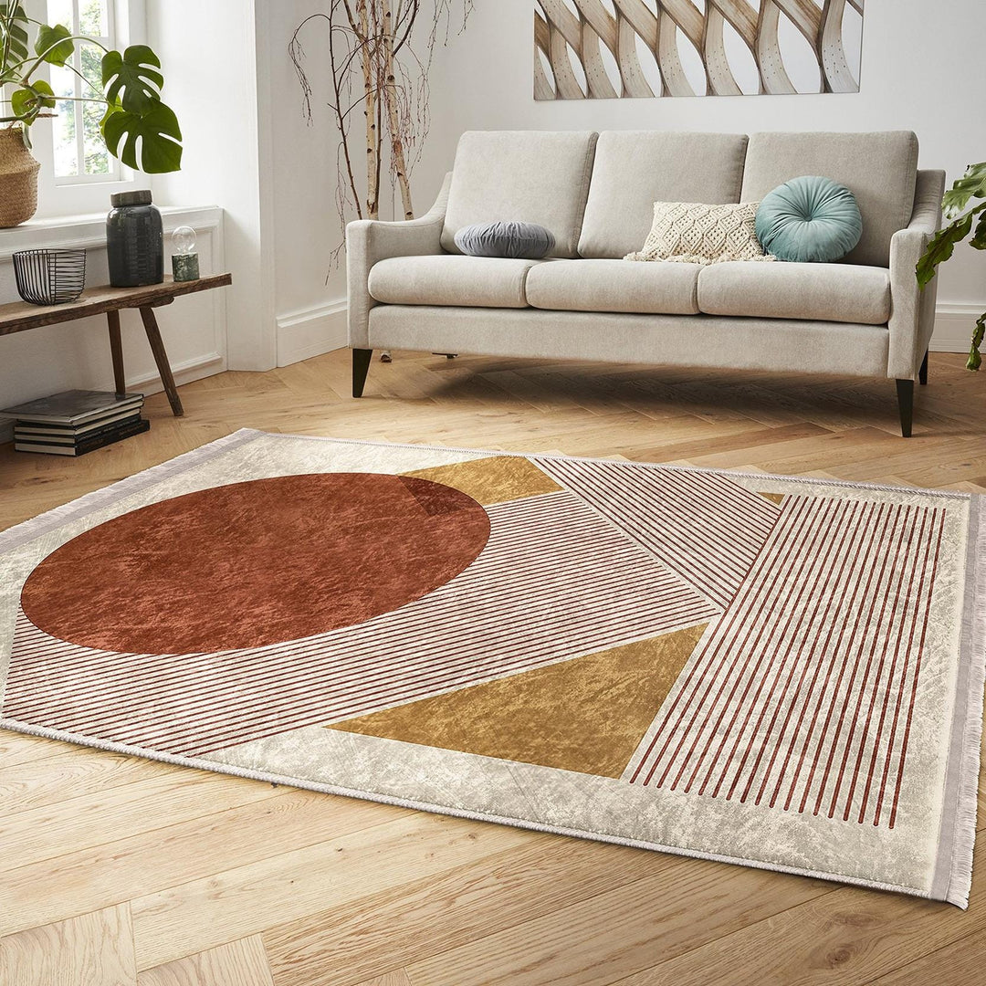 Geometric Shape Rug|Modern Abstract Carpet|Bold Circle-Triangle Floor Mat|Washable&Non-Slip|Art-Inspired Living Room Carpet|Statement Rug