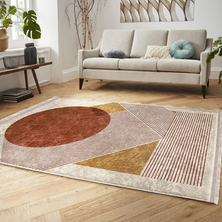 Geometric Shape Rug|Modern Abstract Carpet|Bold Circle-Triangle Floor Mat|Washable&Non-Slip|Art-Inspired Living Room Carpet|Statement Rug