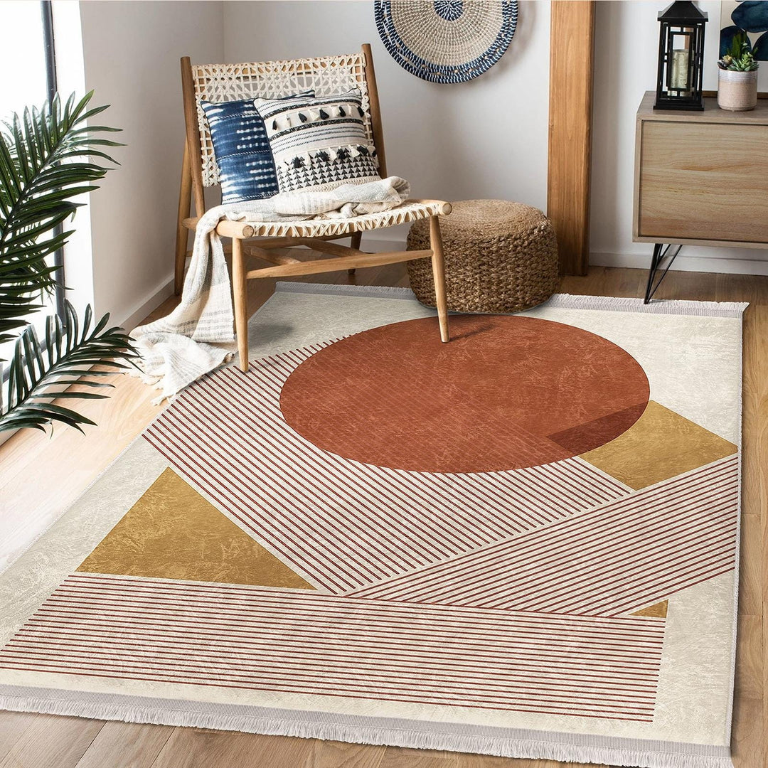 Geometric Shape Rug|Modern Abstract Carpet|Bold Circle-Triangle Floor Mat|Washable&Non-Slip|Art-Inspired Living Room Carpet|Statement Rug