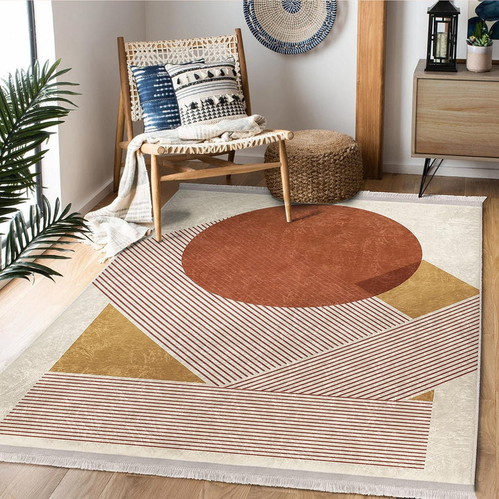 Geometric Shape Rug|Modern Abstract Carpet|Bold Circle-Triangle Floor Mat|Washable&Non-Slip|Art-Inspired Living Room Carpet|Statement Rug