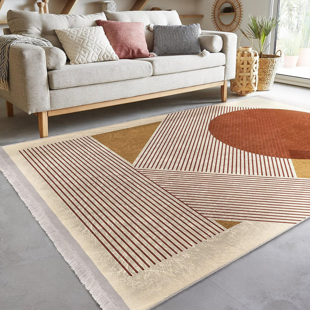 Geometric Shape Rug|Modern Abstract Carpet|Bold Circle-Triangle Floor Mat|Washable&Non-Slip|Art-Inspired Living Room Carpet|Statement Rug