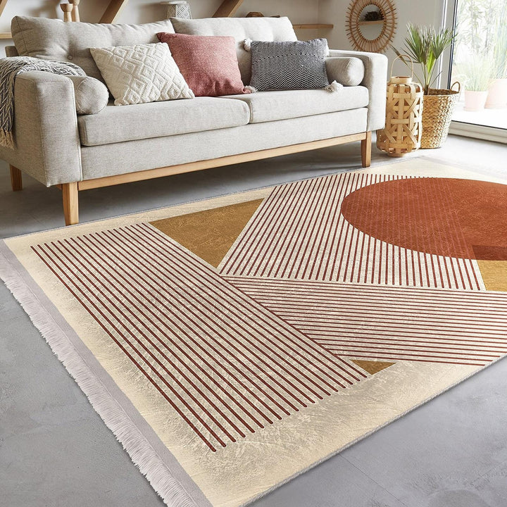 Geometric Shape Rug|Modern Abstract Carpet|Bold Circle-Triangle Floor Mat|Washable&Non-Slip|Art-Inspired Living Room Carpet|Statement Rug