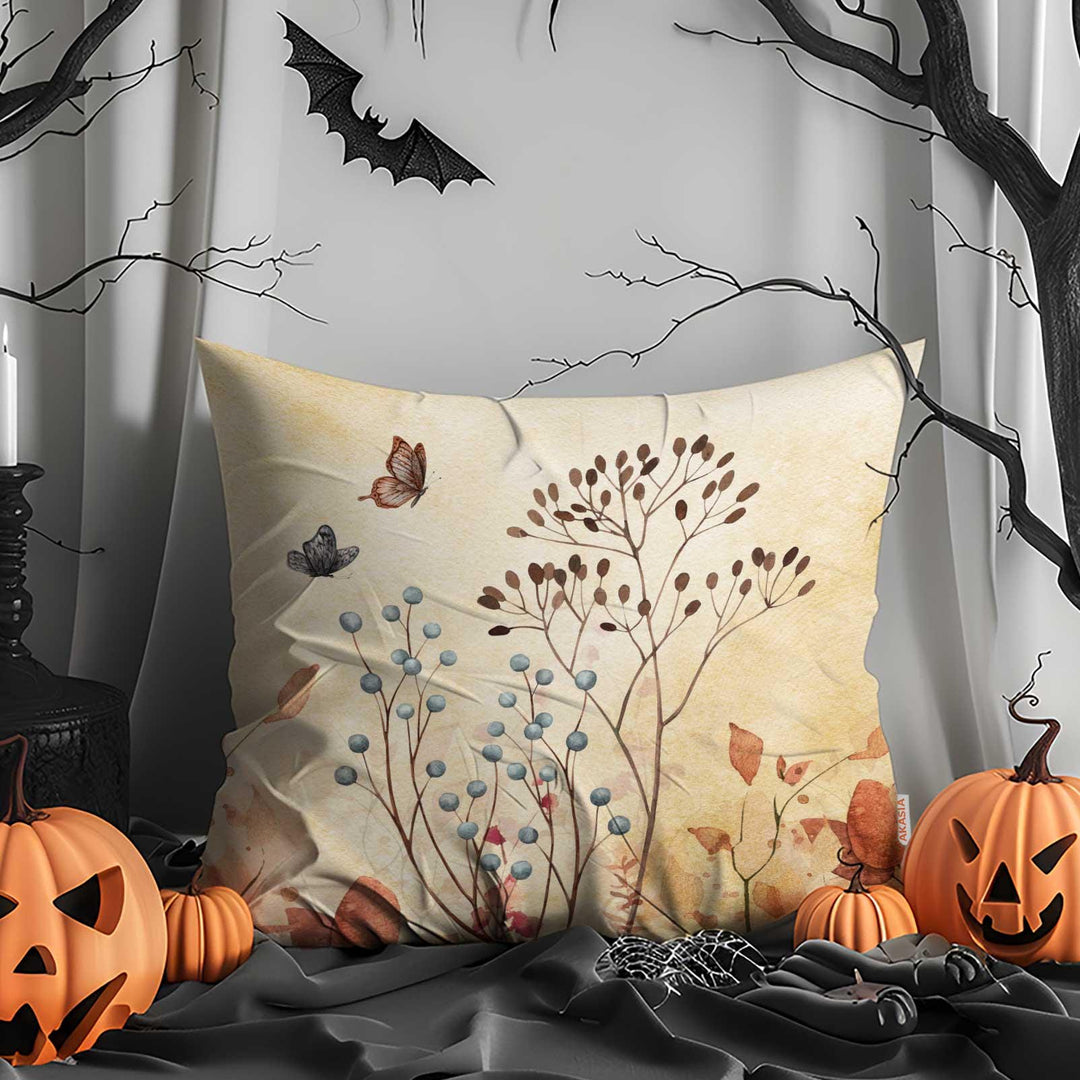 Pumpkin & Crow Whisper Pillow Cover|Skull Autumn Bloom Cushion Case|Harvest Pillow Case|Spooky Throw Pillowcase|Halloween Pillowtop